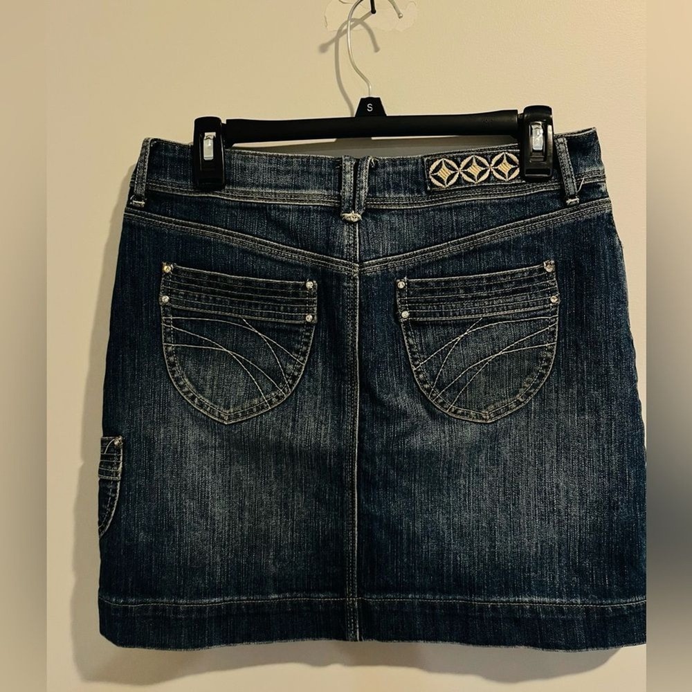 NOIR Skirt Denim Mini Rhinestone Embellished‎ Blue Jean Skirt 98% cotton Size 4